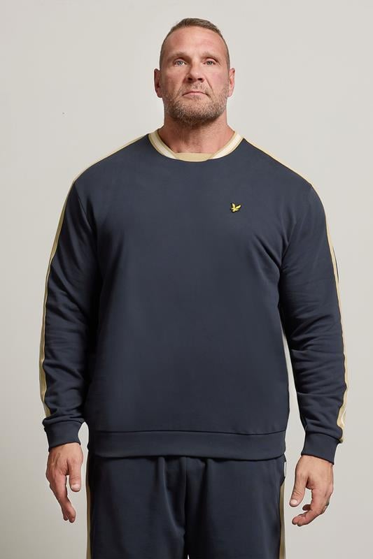 LYLE & SCOTT Big & Tall Navy Blue Contrast Taped Sweatshirt | BadRhino 1