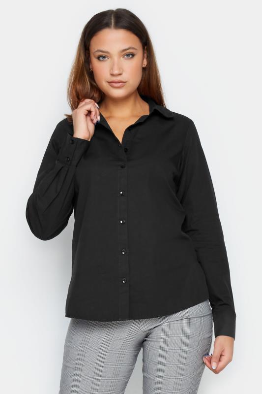 LTS Tall Women's Black Fitted Cotton Shirt | Long Tall Sally 1