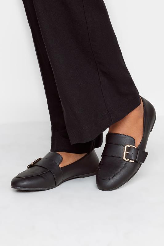 Plus Size  Yours Black Buckle Faux Leather Loafers In Wide E Fit & Extra Wide EEE Fit