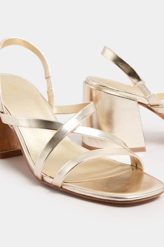 LTS Gold Cross Over Strap Block Heel Sandals In Standard Fit | Long Tall Sally  5