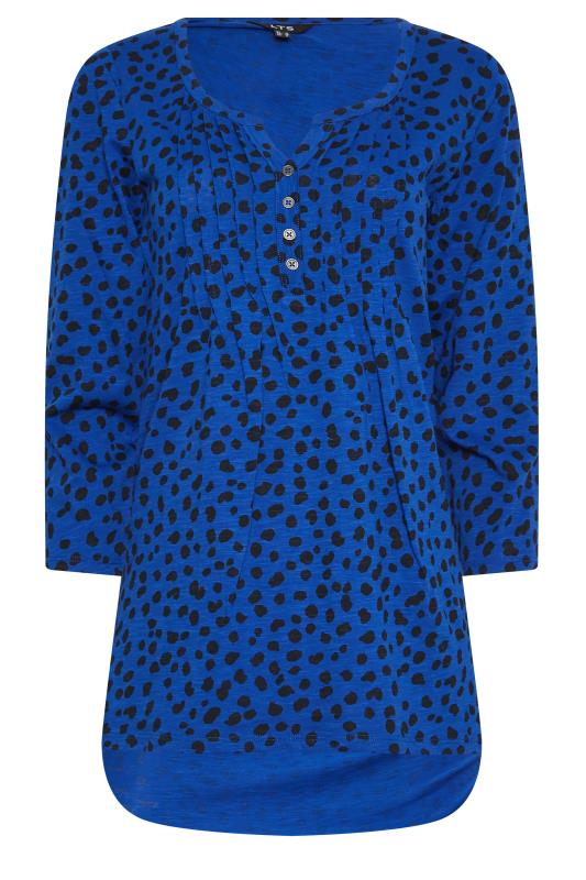 LTS Tall Women's Blue Dalmatian Print Henley Top | Long Tall Sally 6