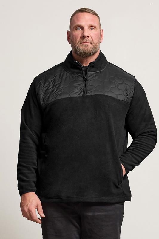 BadRhino Big & Tall Black Quarter Zip Quilted Fleece Jacket
