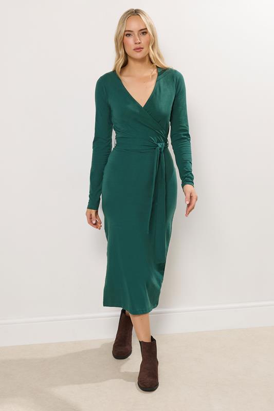 LTS Tall Dark Green Wrap Midi Dress | Long Tall Sally 1