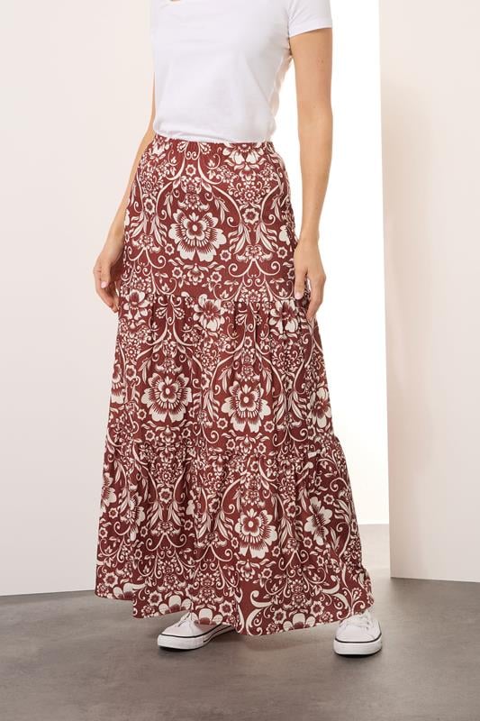 LTS Tall Red Floral Print Tiered Maxi Skirt | Long Tall Sally 2