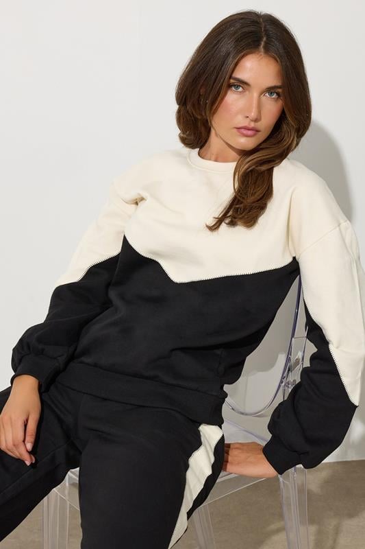 LTS Tall Black Contrast Colour Block Sweatshirt | Long Tall Sally 1