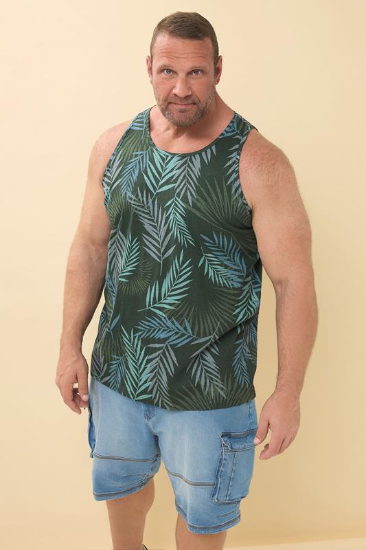 BadRhino Big & Tall Dark Green Leaf Print Vest | BadRhino 2