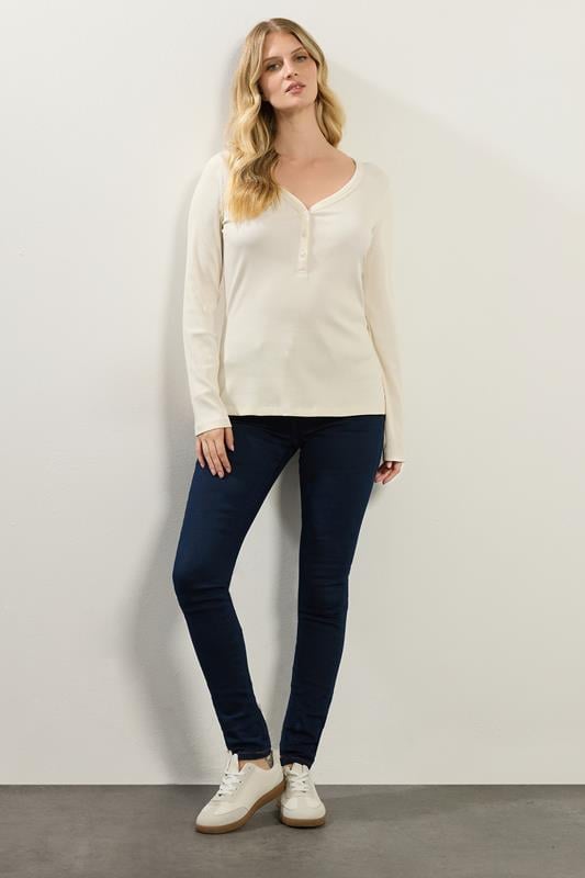 LTS Tall Ivory White Cotton Ribbed Henley Top | Long Tall Sally 2