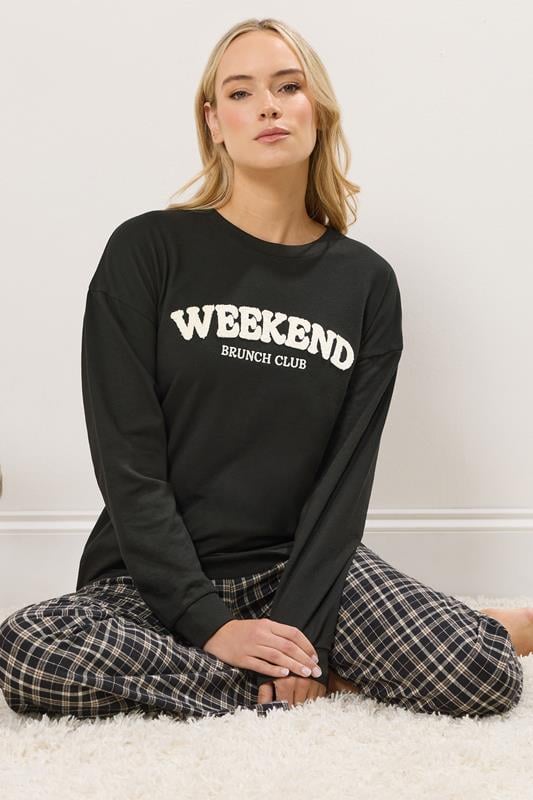 Tall  LTS Tall Black 'Weekend Brunch Club' Slogan Lounge Top