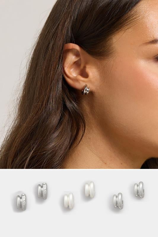 Plus Size  Yours 3 PACK Silver Tone Diamante Mini Hoop Earrings Set