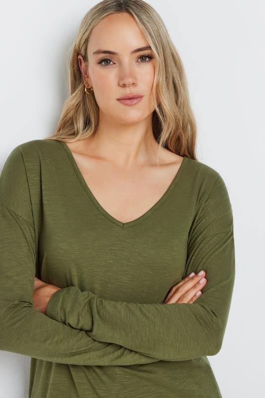 LTS Tall Khaki Green V-Neck Long Sleeve Cotton T-Shirt | Long Tall Sally 5