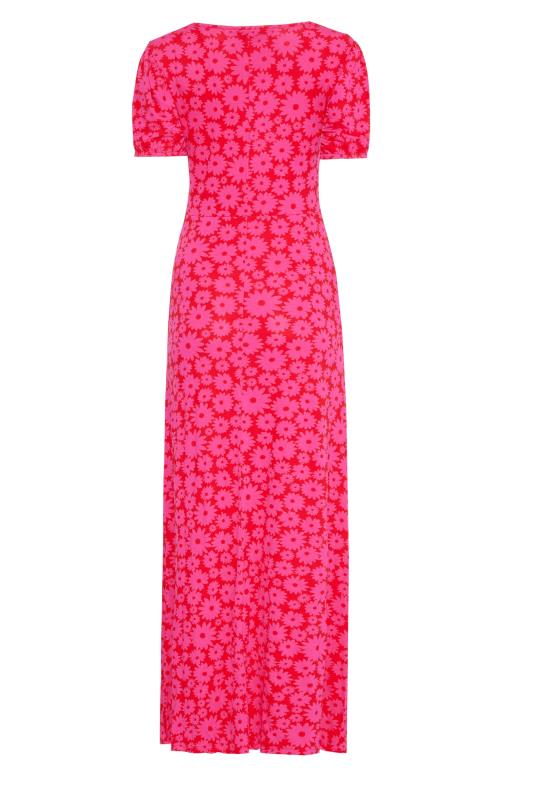 LTS Tall Women's Hot Pink Floral Print Ruched Maxi Dress | Long Tall Sally 7