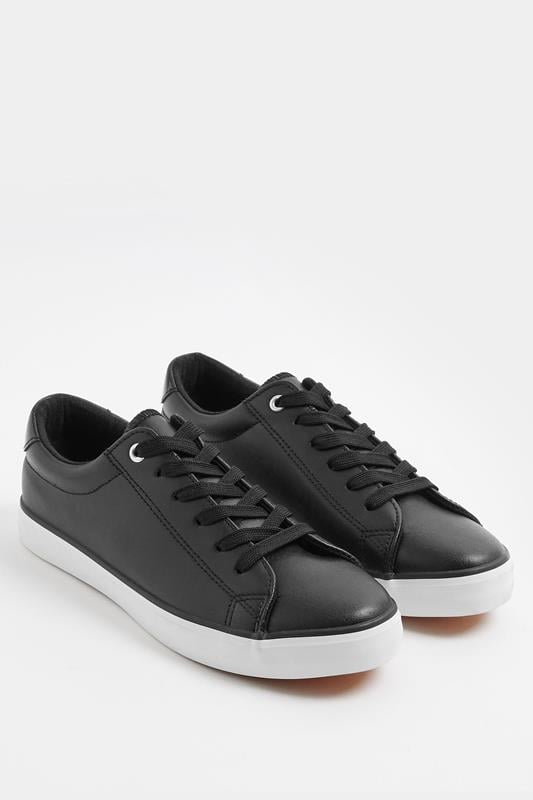  Yours Black Faux Leather Lace Up Trainers In Extra Wide EEE Fit