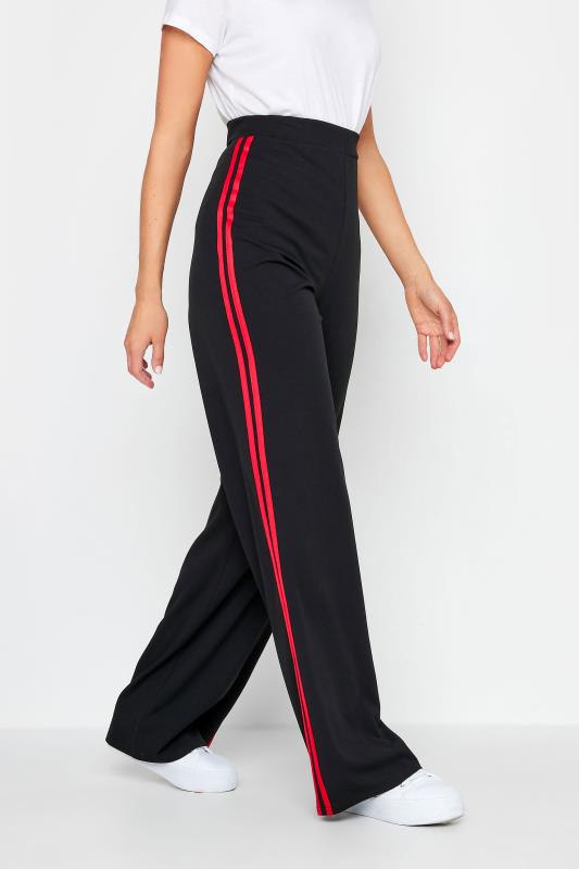 Black Plisse Cropped Side Stripe Trousers | New Look