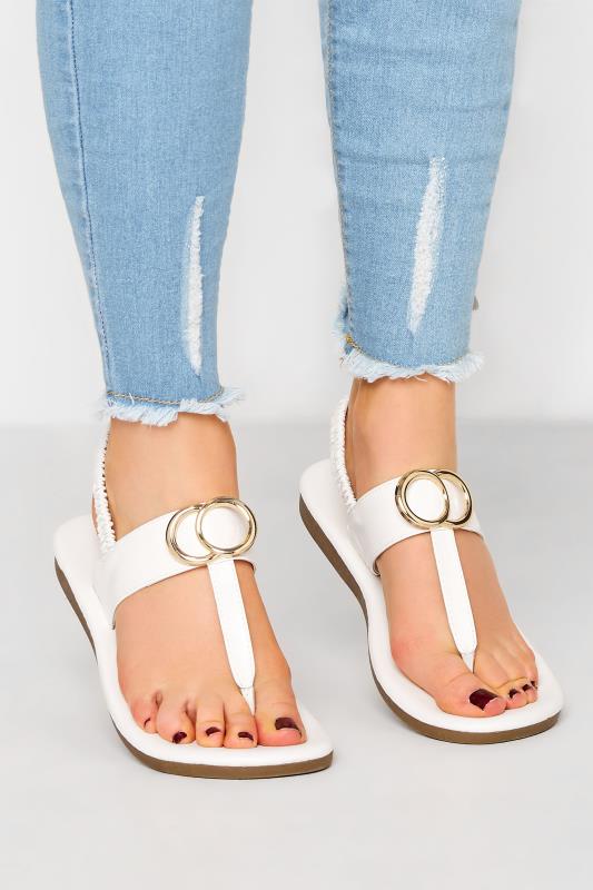 Plus Size  LIMITED COLLECTION White & Gold Double Ring Sandals In Wide E Fit & Extra Wide EEE Fit