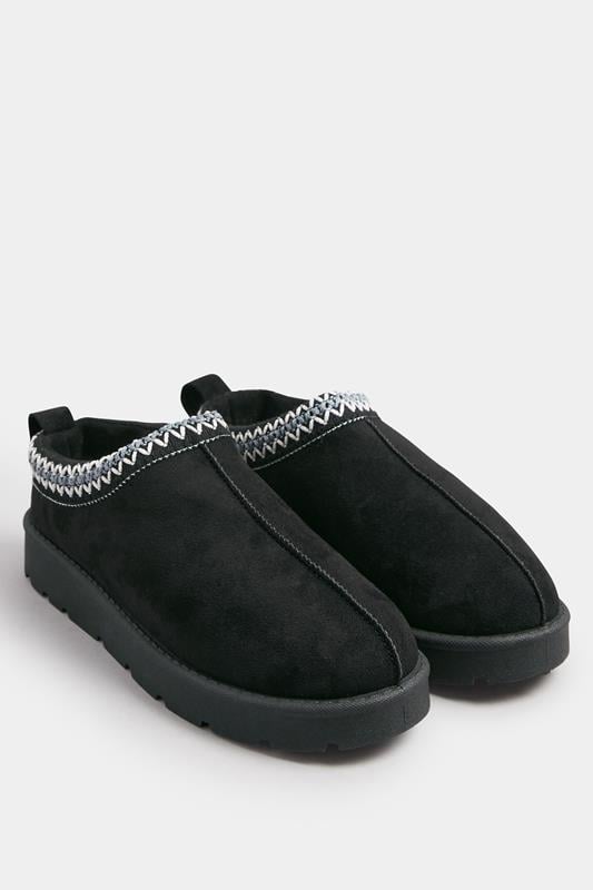 Black & Blue Faux Suede Embroidered Mules In Standard Fit | Yours Clothing 2
