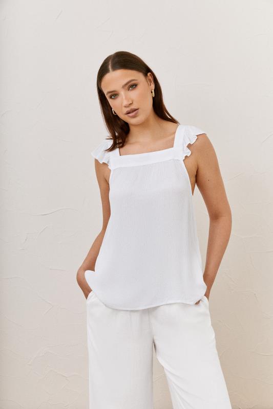 LTS Tall Women's White Crinkle Frill Top | Long Tall Sally 1