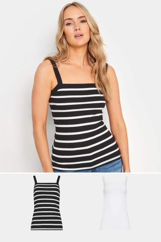 Tall  LTS Tall 2 PACK Black & White Striped Cami Vest Tops