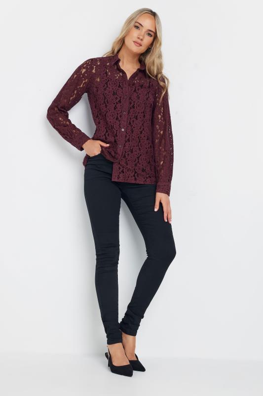 LTS Tall Burgundy Red Lace Long Sleeve Shirt | Long Tall Sally 4