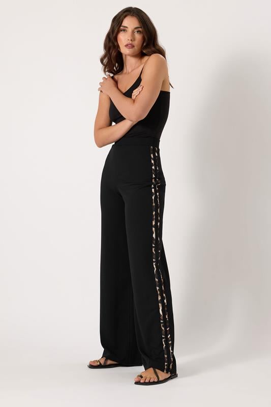 LTS Tall Black Leopard Print Stripe Trousers | Long Tall Sally 1