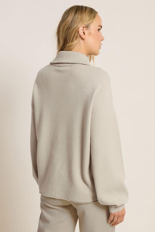LTS PREMIUM Tall Beige Brown Half Zip Knitted Jumper | Long Tall Sally 3
