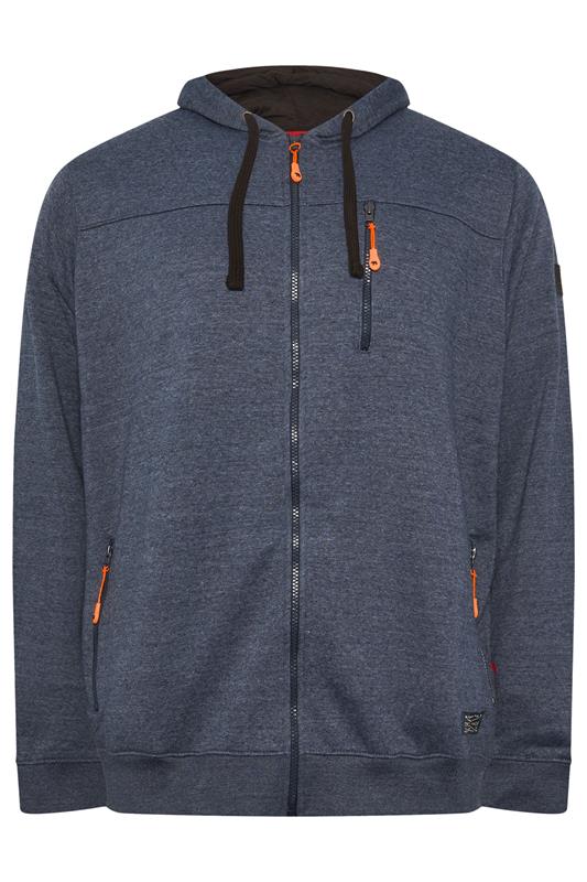 D555 Big & Tall Navy Blue Marl Zip Through Hoodie | BadRhino 1