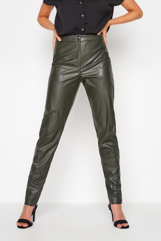 Tall Women's LTS Khaki Green Faux Leather Slim Leg Trousers | Long Tall Sally 1