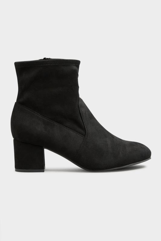 Black Faux Suede Stretch Block Heeled Sock Boots In Wide E Fit & Extra Wide EEE Fit | Yours Clothing 3