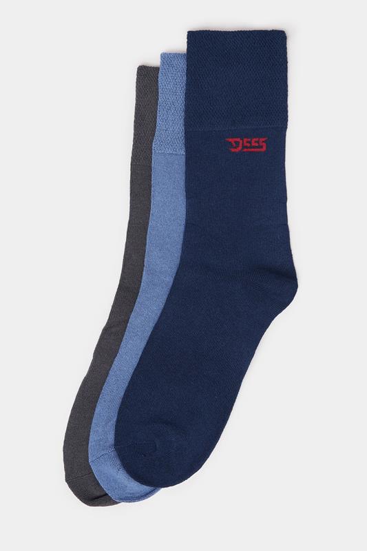D555 Big & Tall Navy Blue 3 Pack Socks | BadRhino 1