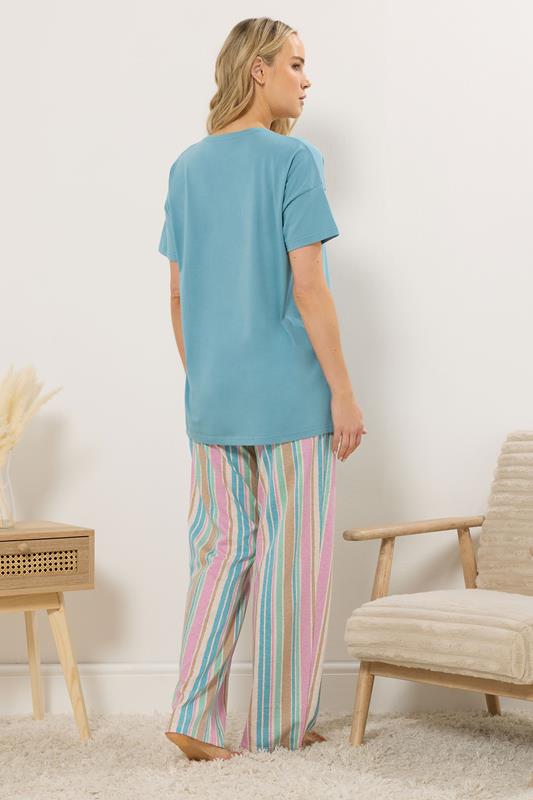 LTS Tall Women's Teal Blue Striped Wide Leg Pyjama Set | Long Tall Sally 3