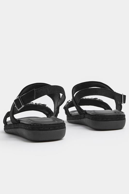 Black Diamante Stone Embellished Sandals In Extra Wide EEE Fit | Yours Clothing 4