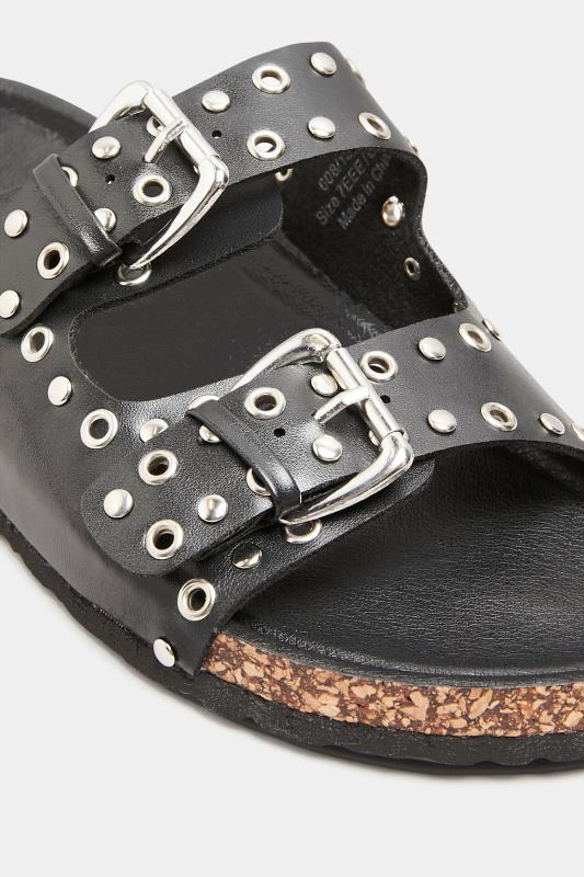 LTS Black Studded Buckle Strap Sandals In Standard Fit | Long Tall Sally 5