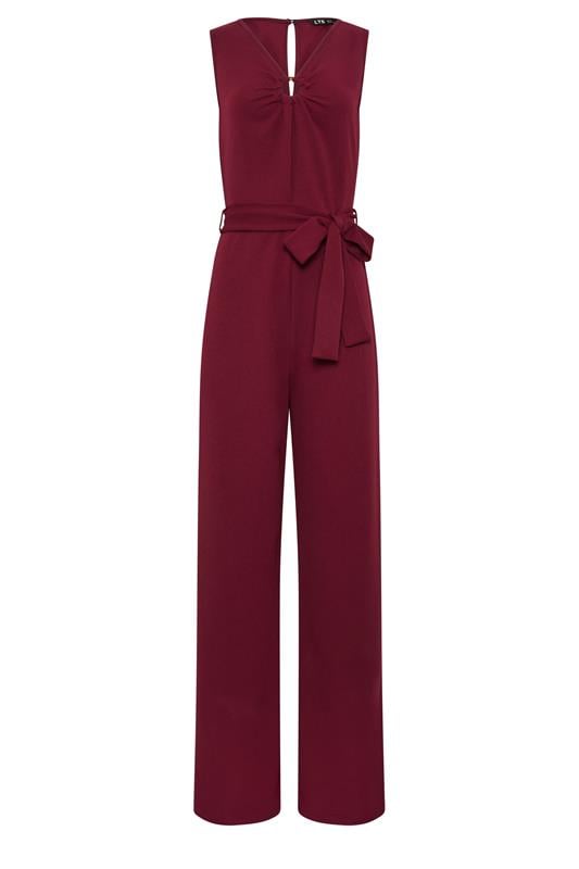  LTS Tall Berry Red Belted Scuba Wide Leg Jumpsuit