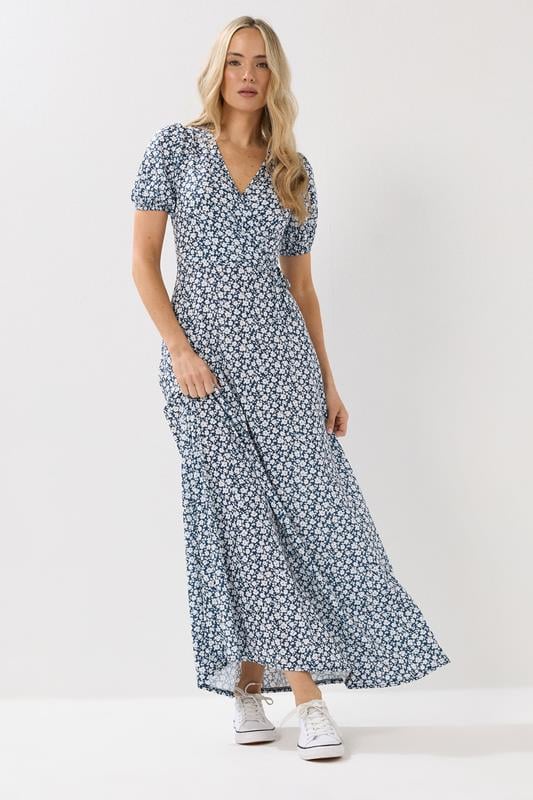 Tall  LTS Tall Navy Blue Ditsy Floral Print Wrap Maxi Dress