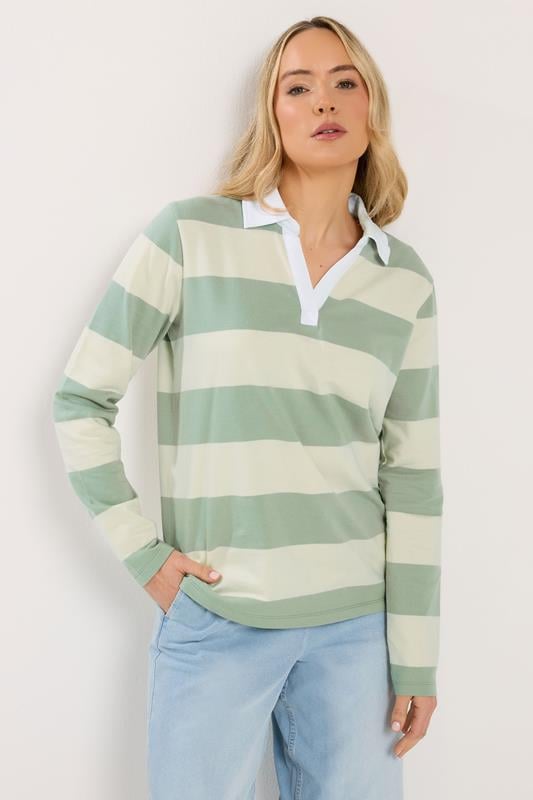 Tall  LTS Tall Mint Green & Cream Stripe Rugby Sweatshirt