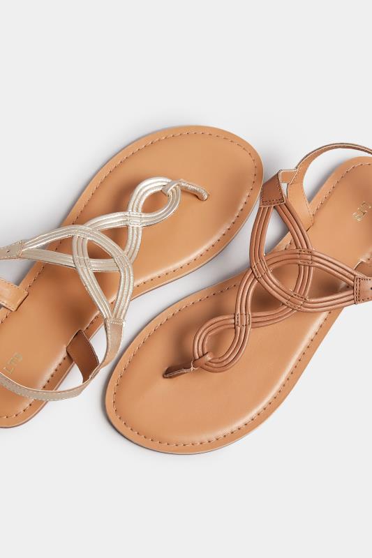 LTS Tan Brown Leather Swirl Toe Post Flat Sandals In Standard Fit | Long Tall Sally 6