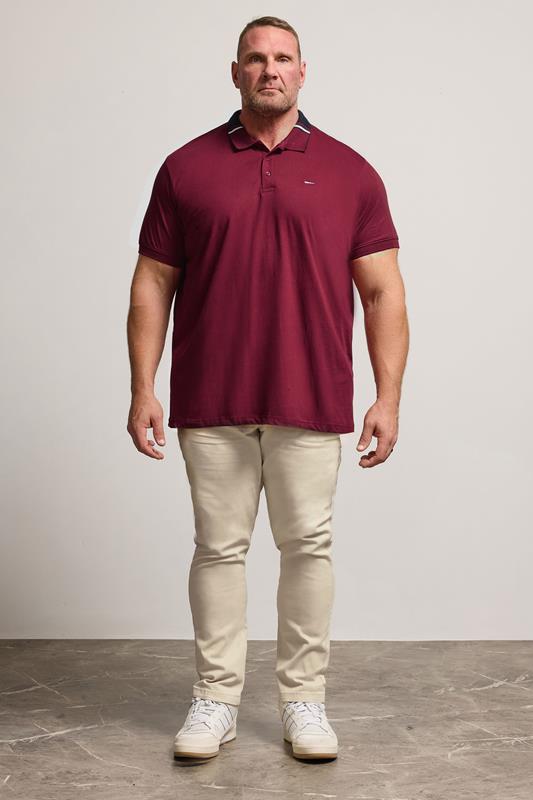 BadRhino Big & Tall Burgundy Red Stripe Detail Jacquard Collar Polo Shirt | BadRhino 2