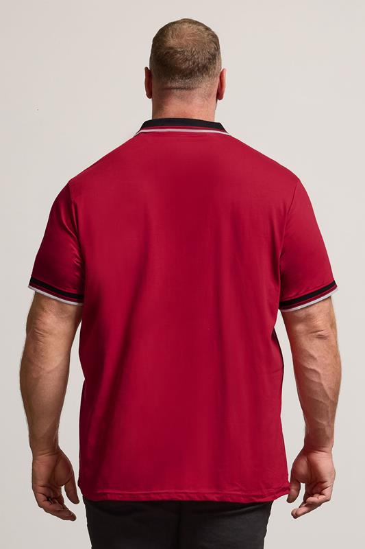BadRhino Big & Tall Red Contrast Tipped Detail Polo Shirt | BadRhino 3