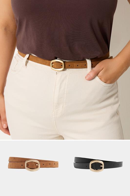 YOURSET 2 PACK Black & Brown Oval Buckle Belts | Yours Clothing 1