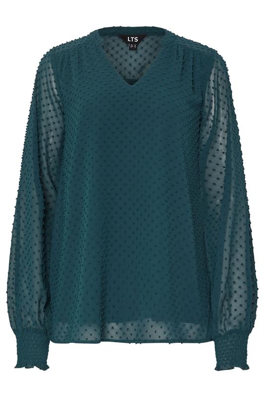 LTS Tall Teal Green Dobby Spot Shirred Blouse | Long Tall Sally 5