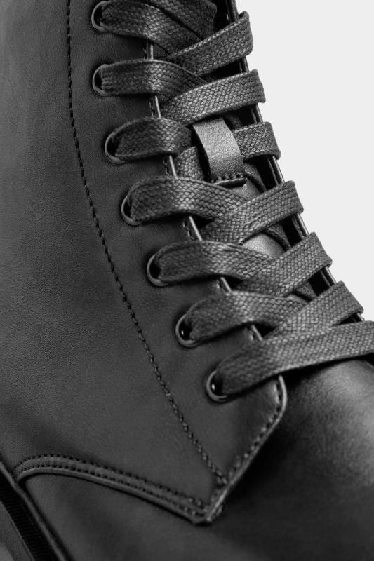 Black Vegan Faux Leather Lace Up Ankle Boots In Wide E Fit & Extra Wide EEE Fit | Yours Clothing 5