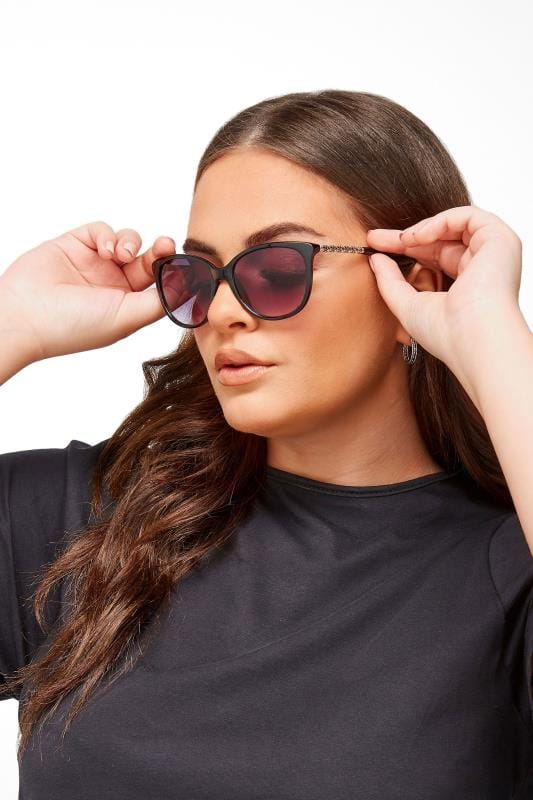 Black Cat-Eye Chain Sunglasses | Yours Clothing 1