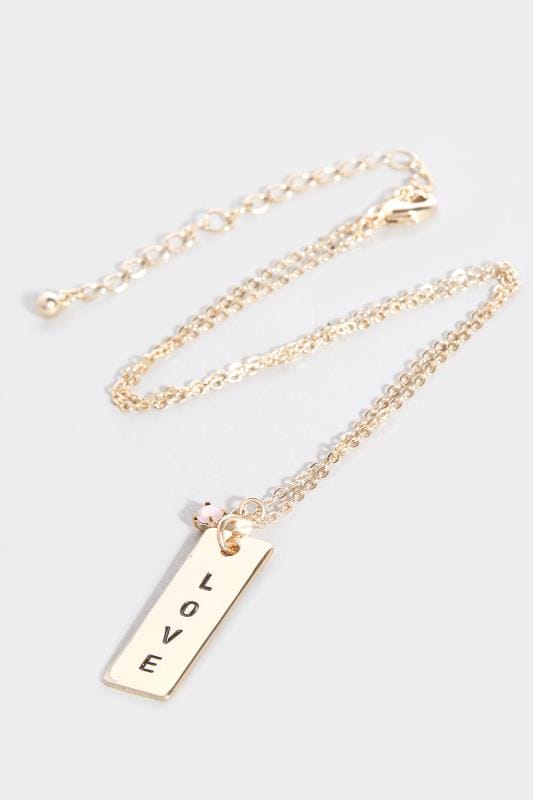 Gold & Pink Live Laugh Love Necklace & Stone Earring Set 5