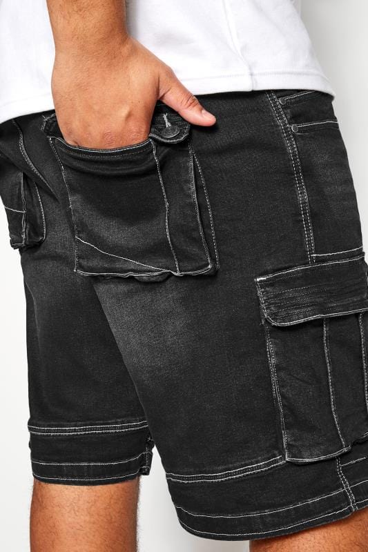 KAM Black Cargo Denim Shorts | BadRhino 4