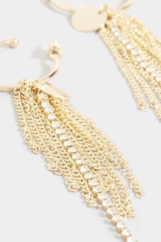 Gold Multi Tassel Drop Hoop Earrings | Yours Clothing 2