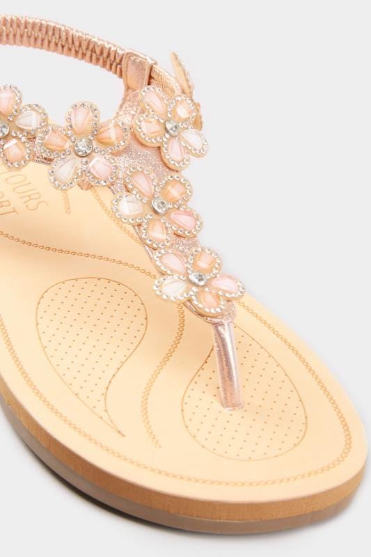 Rose Gold Diamante Flower Sandals In Wide E Fit & Extra Wide Fit | Yours Clothing 4
