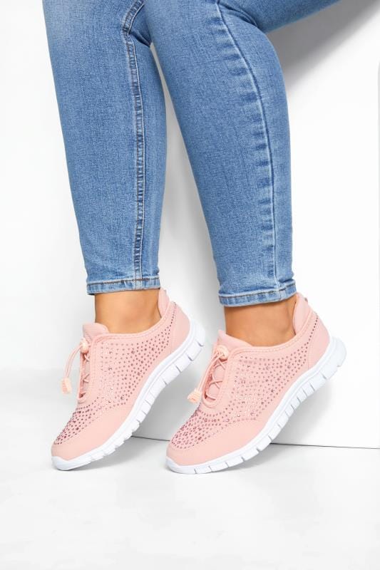 Wide Fit Trainers Yours Pink Embellished Trainers In Extra Wide EEE Fit
