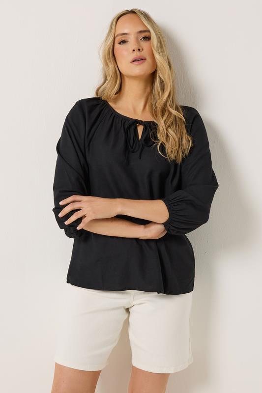 LTS Tall Women's Black Tie Front Linen Blouse | Long Tall Sally