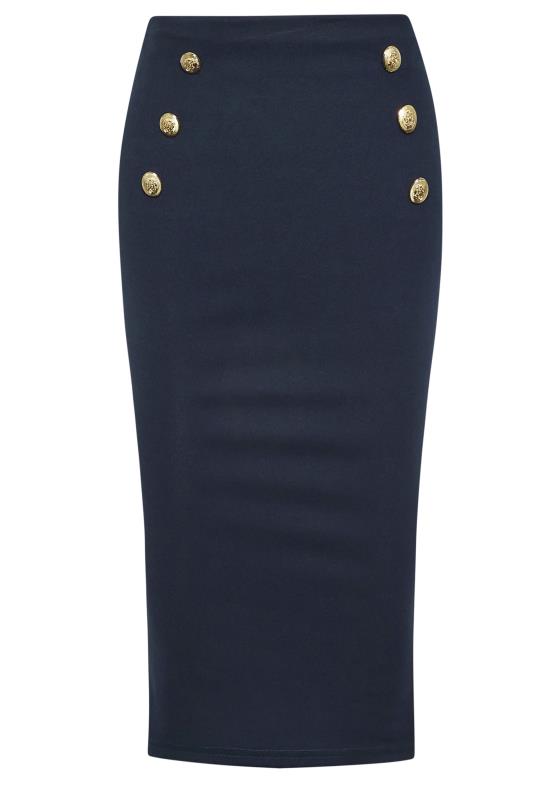 LTS Tall Navy Blue Button Midi Pencil Skirt | Long Tall Sally 4