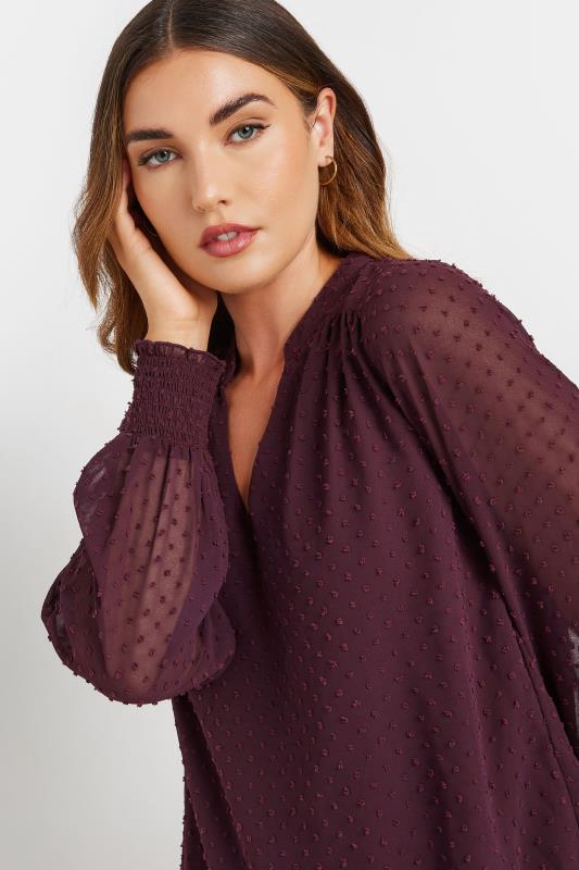 LTS Tall Burgundy Red Dobby Spot Long Sleeve Blouse | Long Tall Sally 4