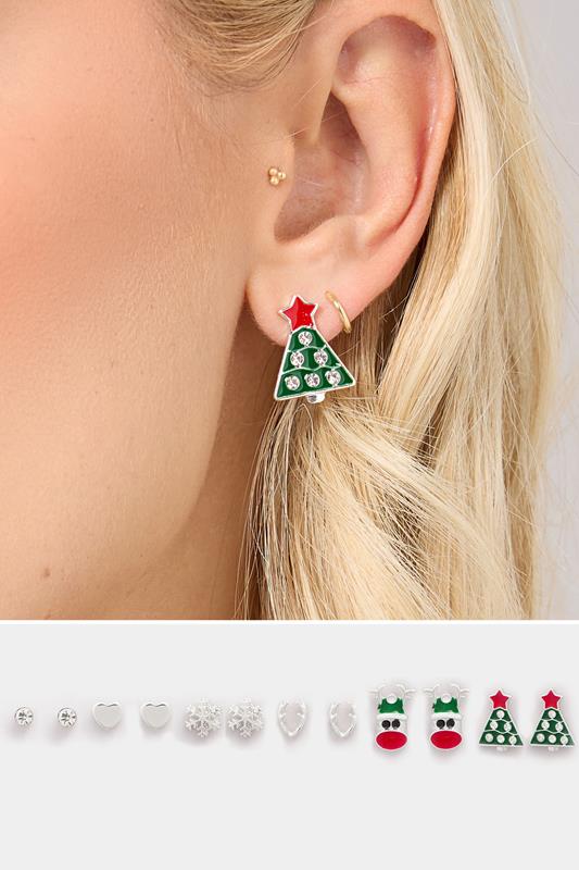 6 PACK Silver Tone Novelty Christmas Earrings Set | Yours Clothing 1